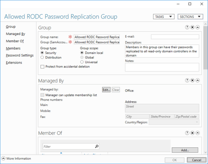 Allowed rodc password replication group