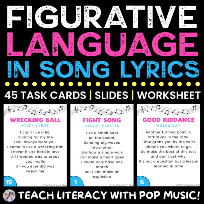 Figurative language in song lyrics worksheet