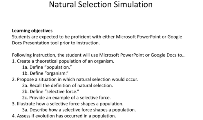 Natural selection simulation at phet answers