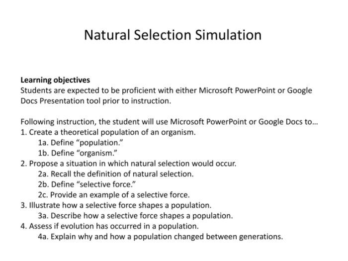 Natural selection simulation at phet answers