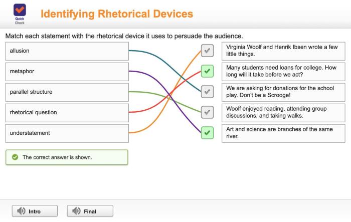 Excerpt each rhetorical device match uses brainly