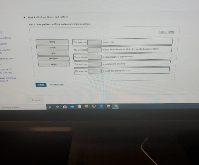 Match these prefixes suffixes and roots to their meanings